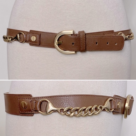 Talbots Accessories - Talbots brown leather chain detail belt L
